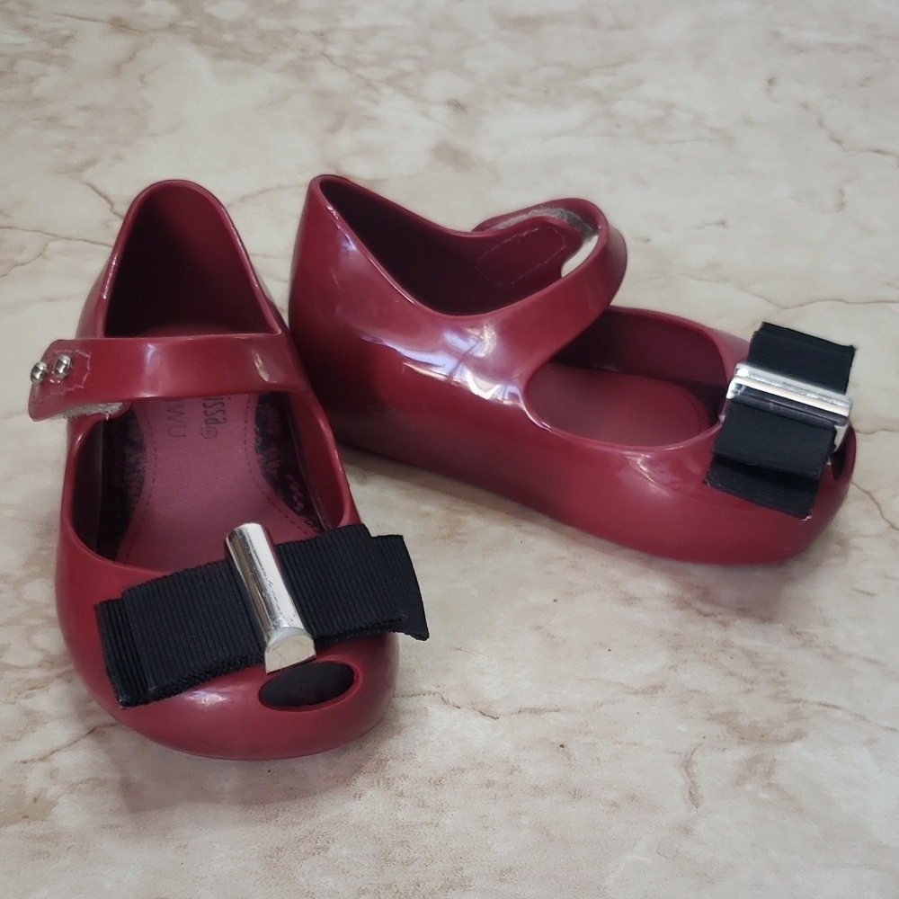 Mini Melissa Red Wine  Kids Shoes with Bow